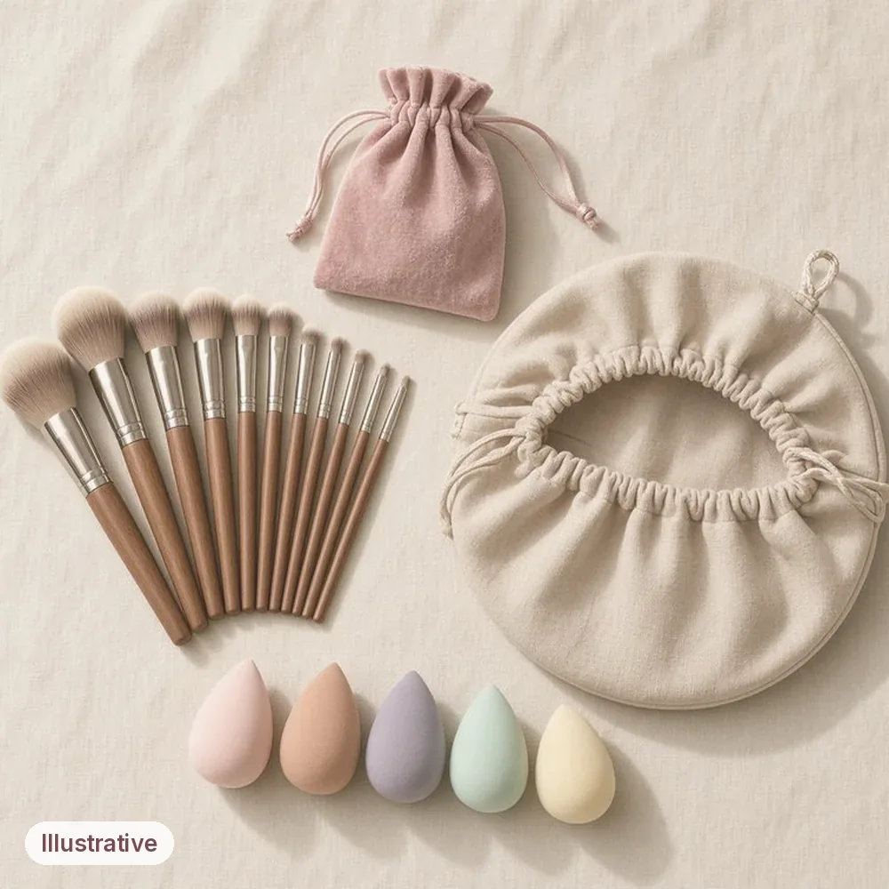 Illustration of the Brush & Bag Set: Illustrative image · not a product photo · props not included
