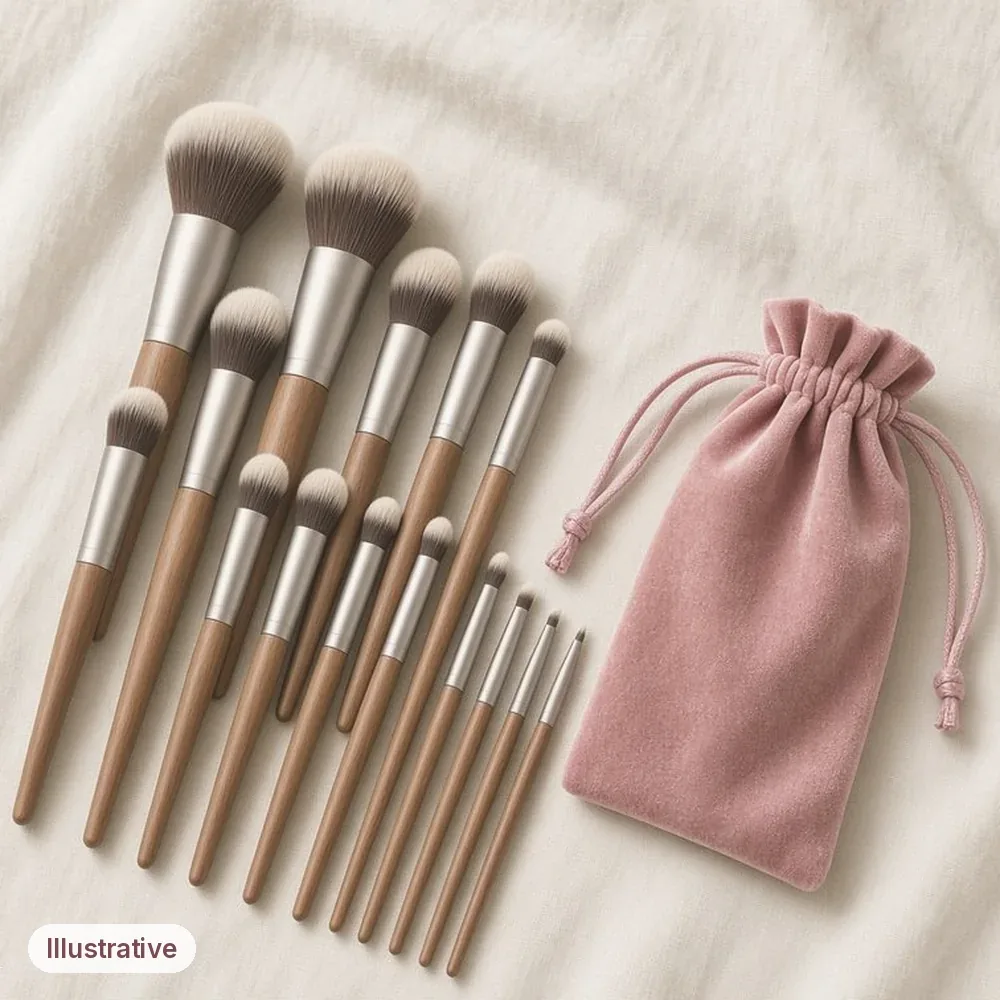 Illustration of the 13-Piece Brush Set with Velvet Bag: Illustrative image · not a product photo · props not included
