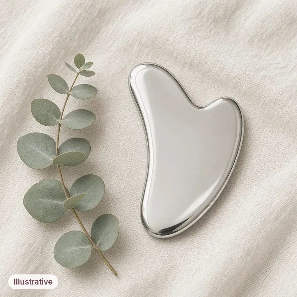 Illustration of the Stainless Steel Gua Sha: Illustrative image · not a product photo · props not included