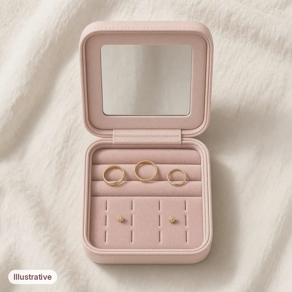 Illustration of the Travel Jewellery Case with Mirror: Illustrative image · not a product photo · props not included