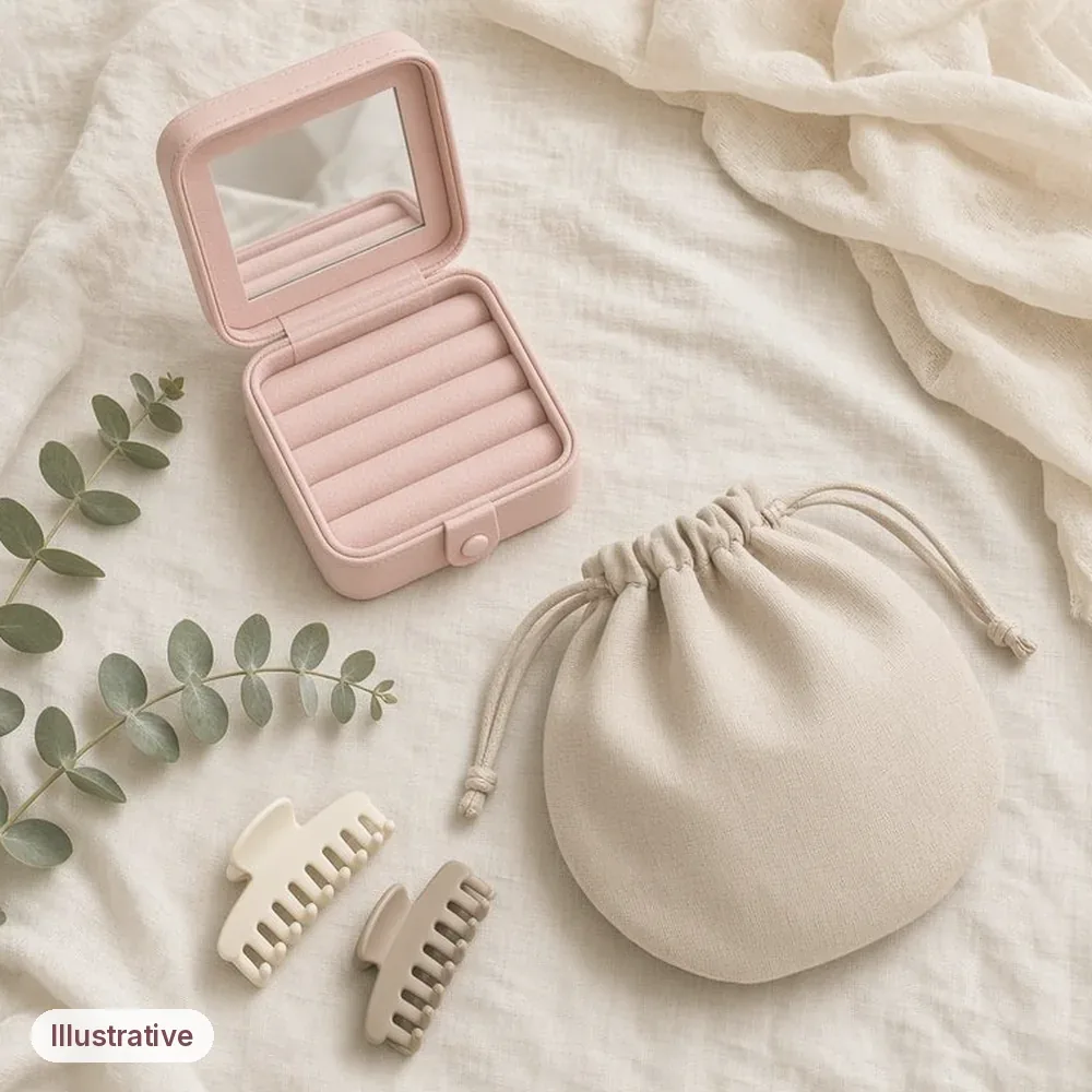 Illustration of the Travel Beauty Gift Set: Illustrative image · not a product photo · props not included